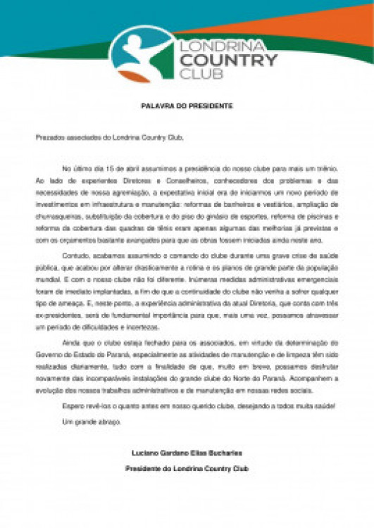PALAVRA DO PRESIDENTE